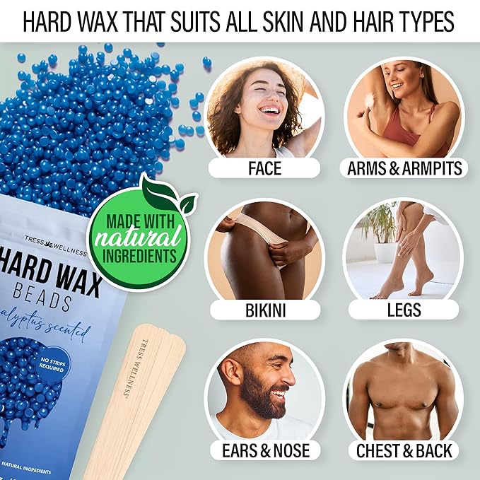 Tress Wellness Waxing Kit for Sensitive Skin – Safe for Face & Skin, Prep & Aftercare Spray, Easy to Use – At-Home Kit for Face, Bikini, Brazilian & Full Body - Digital Display, Green-VivaGrace Women