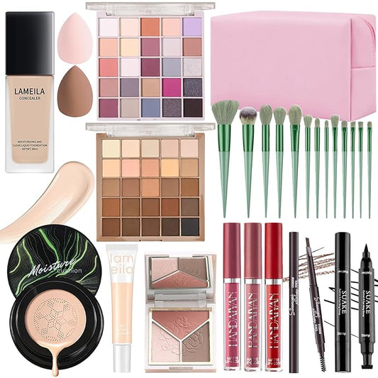 Makeup Set, Makeup Set for Women Full Kit, Eyeshadow Palette, Foundation Concealer CC Cream 3 in 1 Palette, Liquid Lipstick Eyebrow Pencil Eyeliner, Makeup Brush Sponges Makeup Bag-VivaGrace Women