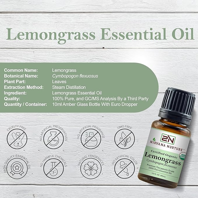 Lemongrass Essential Oil USDA Certified Organic 100% Pure Premium Therapeutic Grade, Undiluted - Aromatherapy Diffuser for Calm and Relaxation, Skin Care, Hair Care-VivaGrace Women