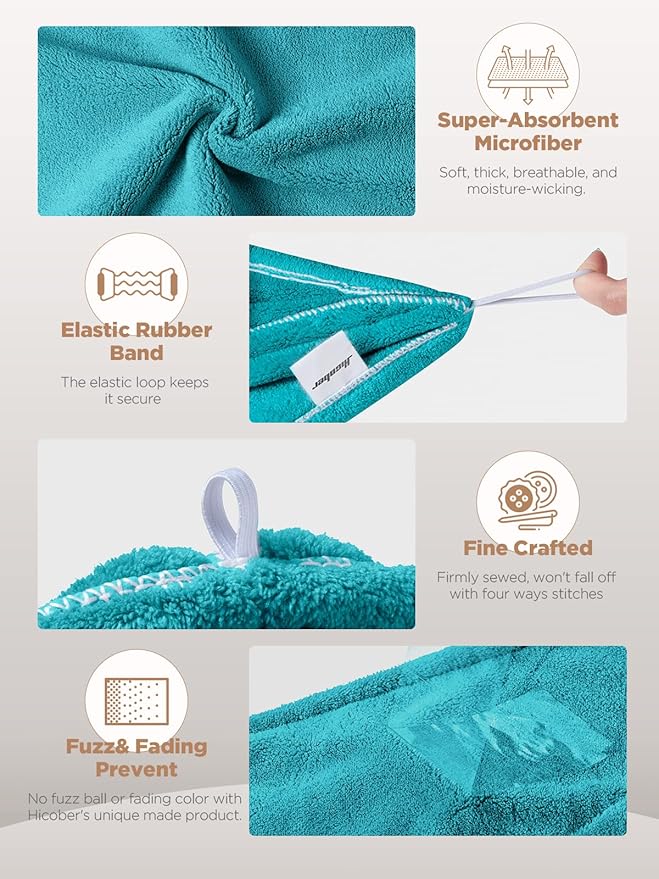 Hicober Microfiber Hair Towel, Hair Towel Wrap Turbans for Women,Hair Drying Towel Wrap Hair Accessories for Women Girls-Plum,Navy,Aqua Green,3Packs-VivaGrace Women