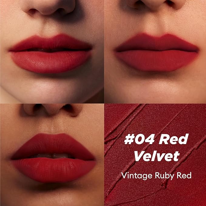 ITY Velvet Matte Finish Lip Stain-Mousse Textured Pudding Pot Lip Clay, Red Shade, Dual-Use as Lipstick and Blush, Conceals Lip Lines, Rich Pigment, 0.21 oz (6g) in Red Velvet-VivaGrace Women