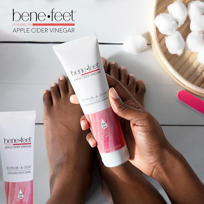 Benefeet Scrub-A-Dub Cooling Foot Scrub - Exfoliates + Refreshes Dry + Dull Skin, Get Smoother Skin from Heel to Toe, Made w/Vitamin E, Apple Cider Vinegar, Walnut Shell + Apricot Seed, 4 oz (2 Pack)-VivaGrace Women