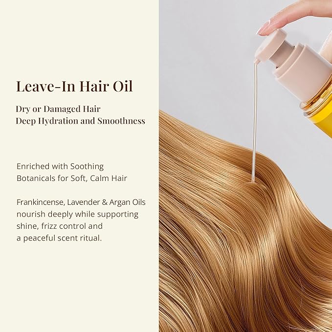 Leave-In Hair Oil with Frankincense & Lavender – Natural Essential Oil Aroma, Deep Nourishment & Frizz Control for Dry, Damaged Hair – Lightweight No-Rinse Oil, 3.4 fl oz (100ml)-VivaGrace Women