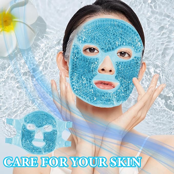 Cold Face Eye Mask Ice Pack for Dark Circles,Puffiness,Face SPA,Headaches,Pressure,Cooling Face Masks for Women Sleeping,Migraines Relief,Skin Care Gel Beads Hot Cold Use Ice Facial Mask-VivaGrace Women