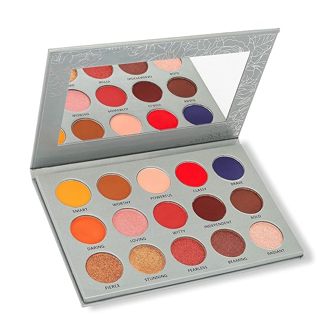 | 15 color pigmented blendable eyeshadow palette with mirror, warm neutral matte shimmery shades, travel size makeup-VivaGrace Women