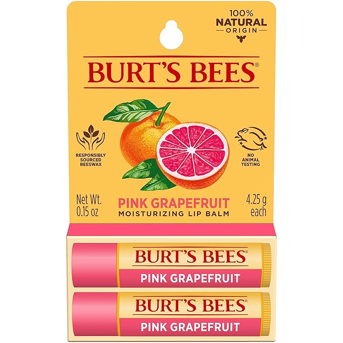 Burt's Bees Lip Balm - Pink Grapefruit, Lip Moisturizer With Responsibly Sourced Beeswax, Tint-Free, Natural Origin Conditioning Lip Treatment, 2 Tubes, 0.15 oz.-VivaGrace Women