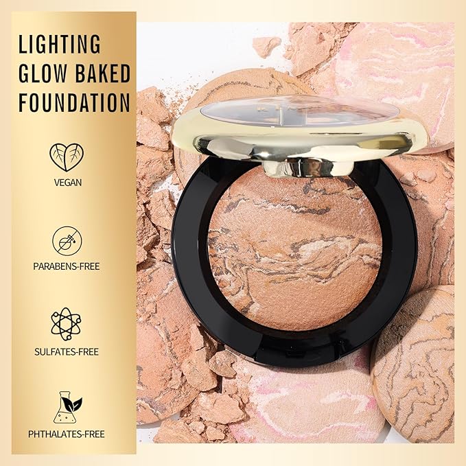 KIMUSE Lighting Glow Baked Foundation, Brighten Color, Color Corrector, Buildable Coverage, Lightweight Powder Foundation, Radiant Natural Finish-VivaGrace Women