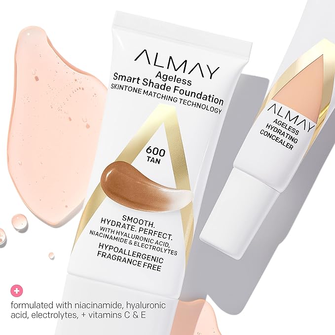Almay Anti-Aging Concealer, Face Makeup with Hyaluronic Acid, Niacinamide, Vitamin C & E, Hypoallergenic-Fragrance Free, 030 Medium, 0.37 Fl Oz (Pack of 2)-VivaGrace Women