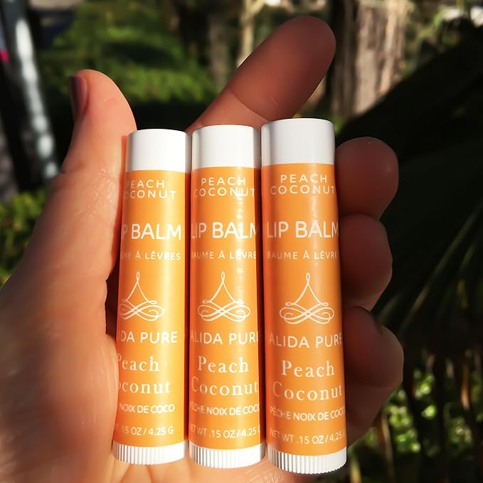 Peach Coconut Lip Balm Collection, Vegan Lip Balm Set, Lip Balm, Beeswax Free, with Avocado Oil, Organic Jojoba Oil, and Vitamin E, Natural Moisturizer for Dry, Chapped Lips, 3 Tube Set-VivaGrace Women