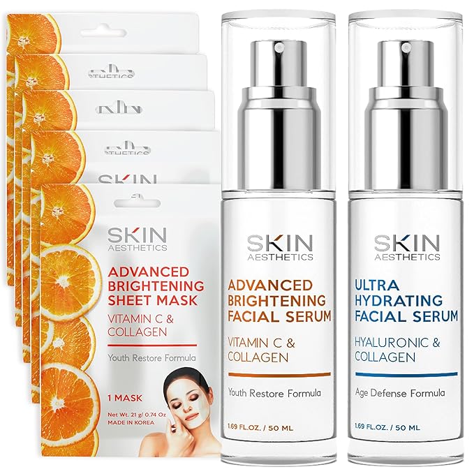 Serum & Face Mask Set, Vitamin C & Collagen & Hyaluronic Acid Value Set - Anti-Aging, Hydrating - Clean Beauty Ingredients, Cruelty-Free Korean Skin Care - Set of 3-VivaGrace Women