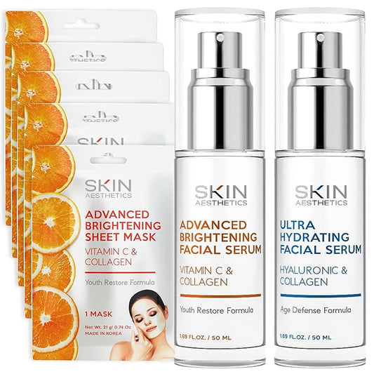 Serum & Face Mask Set, Vitamin C & Collagen & Hyaluronic Acid Value Set - Anti-Aging, Hydrating - Clean Beauty Ingredients, Cruelty-Free Korean Skin Care - Set of 3-VivaGrace Women