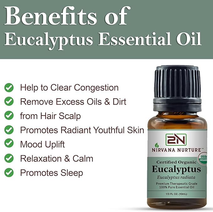 Eucalyptus Essential Oil USDA Certified Organic 100% Pure Premium Therapeutic Grade, Undiluted - Aromatherapy Diffuser for Calm and Relaxation, Skin Care, Hair Care-VivaGrace Women