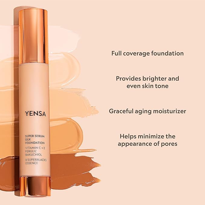 YENSA Super Silk Foundation - Full Coverage, Age-defying complex of Vitamin C, E, Ferulic, and Bakuchiol Oil (Deep 2) 1.0 fl oz-VivaGrace Women