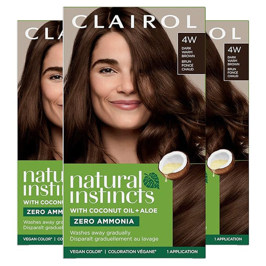 Clairol Natural Instincts Demi-Permanent Hair Dye, 4W Dark Warm Brown Hair Color, Pack of 3-VivaGrace Women