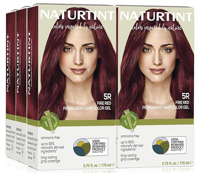Naturtint 5R Fire Red Permanent Hair Color (Pack of 6), Ammonia Free, Vegan, Cruelty Free, up to 100% Gray Coverage, Long Lasting Results (Packaging may vary)-VivaGrace Women