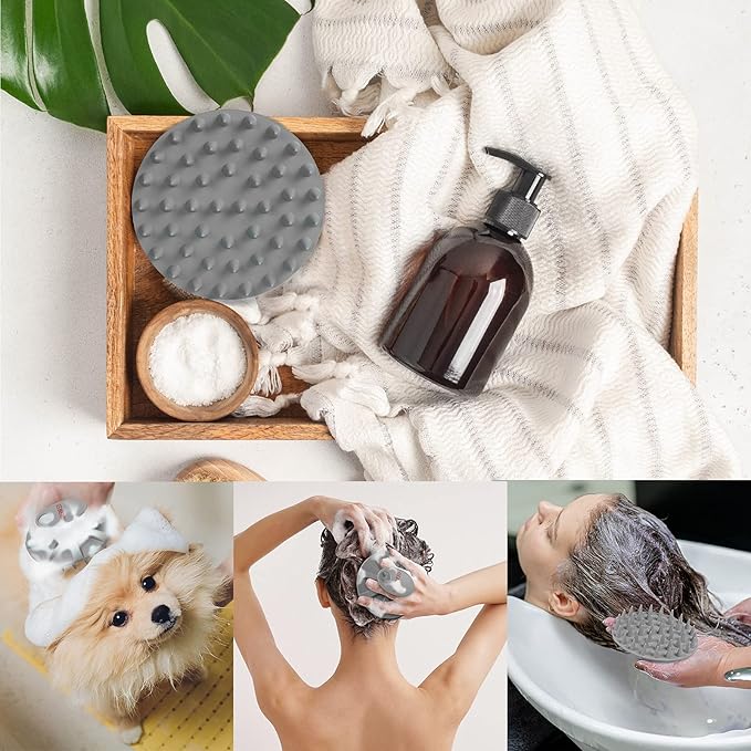 INNERNEED One-Piece Scalp Massager Shampoo Brush, Wet & Dry Scalp Care Head Scrubber Hair Washing, Soft Silicone Bristles, for Hair Growth, Dandruff Removal, Comfortable for All Hair Types (Gray)-VivaGrace Women