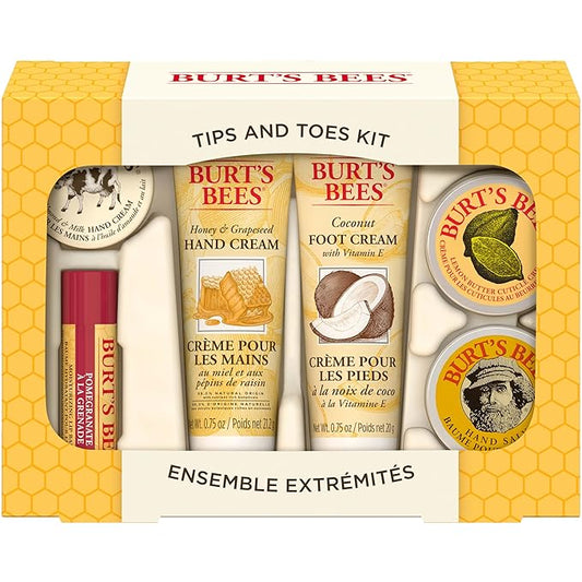 Burt's Bees Back to School Gifts Ideas, 6 Body Care College Dorm Products, Tips and Toes Set - Pomegranate Moisturizing Lip Balm, 2 Hand Creams, Foot Cream, Cuticle Cream & Hand Salve-VivaGrace Women