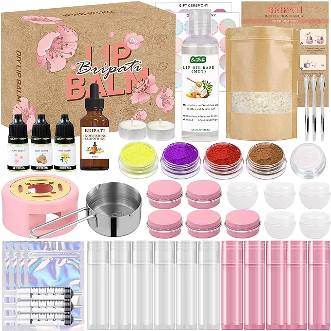 Lip Balm Making Kit - DIY Lip Gloss Kit to Make Your Own Lip Balm with Natural Beeswax, Lip Base Oil, Essential Oil, Tubes, Jars Lip Balm Craft Kit For Adults Girls Moisturizing Lip Care Kit-VivaGrace Women