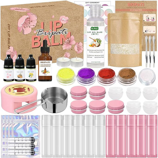 Lip Balm Making Kit - DIY Lip Gloss Kit to Make Your Own Lip Balm with Natural Beeswax, Lip Base Oil, Essential Oil, Tubes, Jars Lip Balm Craft Kit For Adults Girls Moisturizing Lip Care Kit-VivaGrace Women