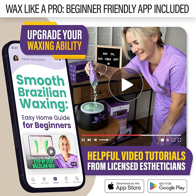 Tress Wellness Waxing Kit for Sensitive Skin – Safe for Face & Skin, Prep & Aftercare Spray, Easy to Use – At-Home Kit for Face, Bikini, Brazilian & Full Body - Digital Display, Beige-VivaGrace Women