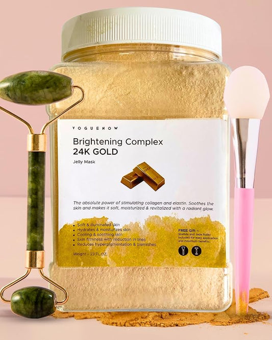 VogueNow Jelly Face Mask for Facials - 24K Gold Hydrating, Brightening & Nourishing Jelly Mask with Free Jade Roller & Spatula | Professional Hydrojelly Masks | Vajacial Jelly Mask Powder | 23 Oz Jar-VivaGrace Women