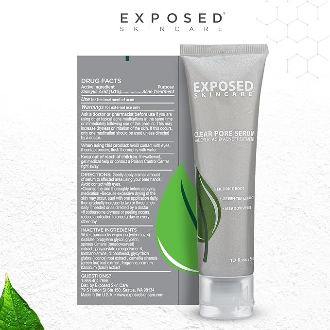 Exposed Skin Care Clear Pore Serum - Green Tea, Licorice Root, Salicylic Acid - Unisex Skin Serum for Oily, Sensitive Skin-VivaGrace Women