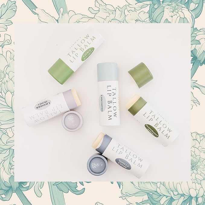 Organic Tallow Lip Balm (Unscented) from Grass Fed Cows. Super hydrating with Tallow, Olive Oil, Honey, and Beeswax. Sustainable Cardboard Tubes & Hand Filled. Jumbo Size 0.5 oz.-VivaGrace Women