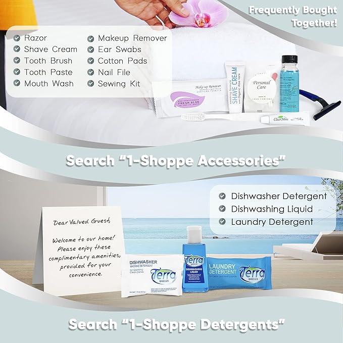 Terra Pure White Tea & Coconut Hotel Size Toiletries Set | 1-Shoppe All-In-Kit | 1 oz. Liquids and 1.25 oz. Bar Soap | Amenities For Hotels, Airbnb & Rentals | (75 pieces)-VivaGrace Women