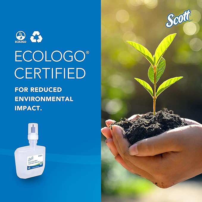 Scott Professional Green Certified Foam Hand Soap (91591), 1.2 L, Foaming, Clear, No Fragrance Added, Ecologo, NSF E-1 Rated, Automatic Refills (2 Bottles)