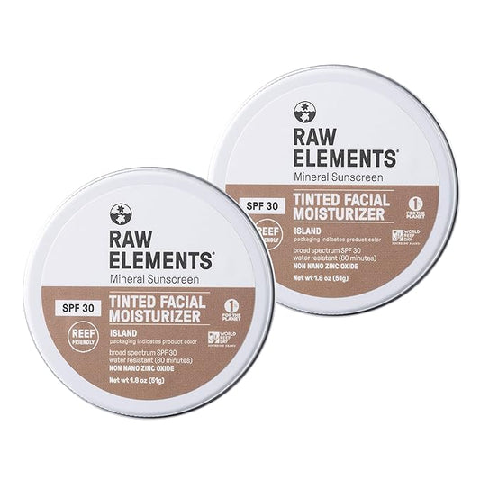 Raw Element Ultra-Moisturizing Tinted Face Cream, Non Toxic Mineral Face Sunscreen, Daily Tinted Moisturizer, Non-Nano Zinc Oxide, Reef Friendly, All Ages, SPF 30, 1.8 oz, Island, Pack of 2-VivaGrace Women