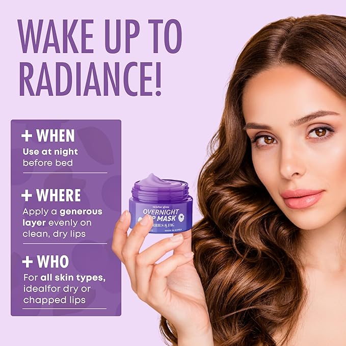 Berries & Fig Lip Mask - Dermatologist Tested, Anti-Aging, Korean Skin Care, Deep Hydration, Overnight Lip Repair - Non- GMO, Vegan, Clean Beauty, 95% Natural, Cruelty-Free - 1 Pack-VivaGrace Women