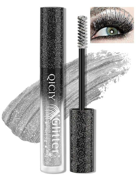 Glitter Mascara, Colored Mascara, Define Long Lasting & Waterproof Curling Eyelashes, Diamond Sparkle Mascara, Voluminous Lengthening Mascara for Women Party Stage Use #Silver mascara