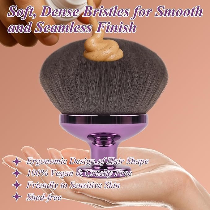90MM Extra Large Self Tanner Kabuki Makeup Brush – Ultra Soft Dense Vegan Bristles for Body Makeup, Bronzer & Foundation–Applies Tanning Mousse, Lotion & Self Tanner，Wet & Dry (Purple)-VivaGrace Women