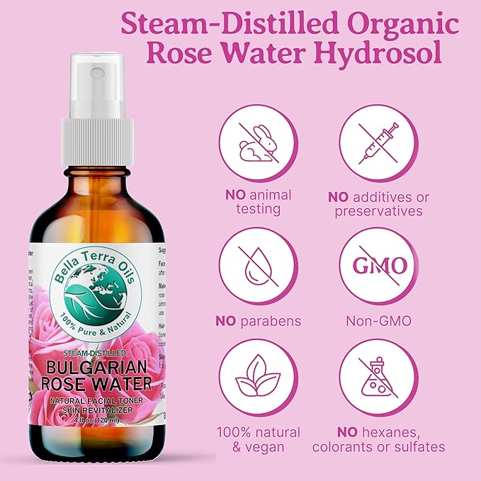 Bella Terra Oils - Rosewater Spray 16 oz - Embrace The Timeless Beauty of Pure Organic Rose Water, Ideal for Skin & Hair, Immerse in Natural Rose Fragrance-VivaGrace Women