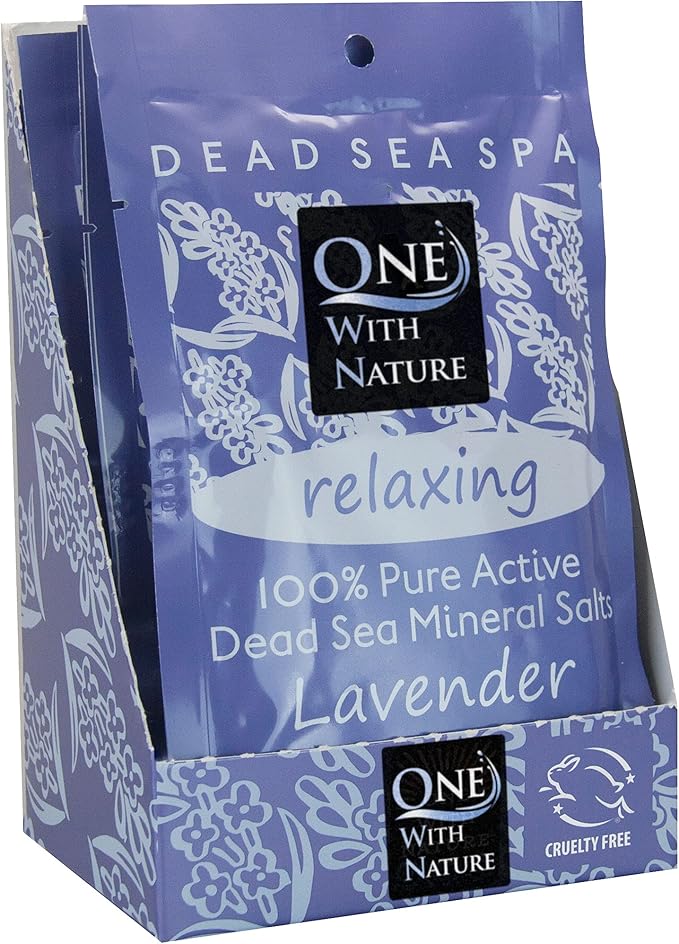 One With Nature 100% Pure Dead Sea Salt for Bath Lavender, 2.5oz 6Pack. High in 21 Essential Minerals, Such as Magnesium, Sulfur, Zinc, Potassium. Skin Nourishing and Therapeutic.-VivaGrace Women