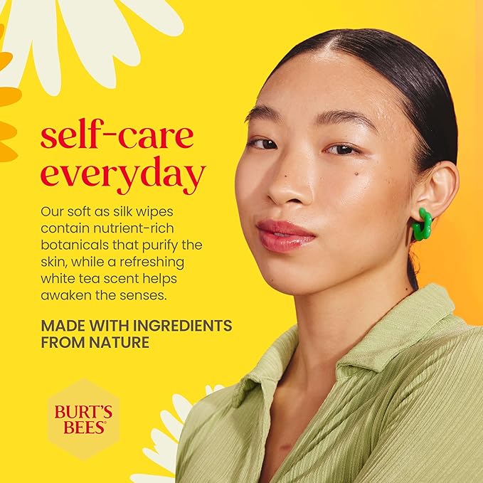 Burt's Bees Purifying Facial Towelettes With White Tea, Pre-Moistened Towelettes for All Skin Types, 99.1 Percent Natural Origin Skin Care, 30 ct. Package