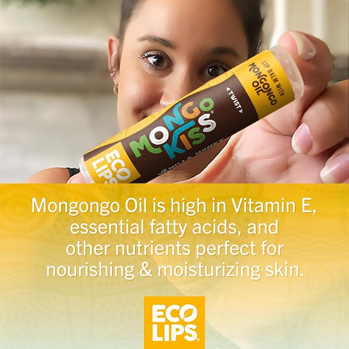 LIP BALM Mongo Kiss 6-Pack (6 tubes) Vanilla Honey by Eco Lips 100% Organic Beeswax & Cocoa Butter Lip Care with Organic Mongongo Oil - Soothe & Moisturize Dry and Cracked Lips - Made in USA-VivaGrace Women