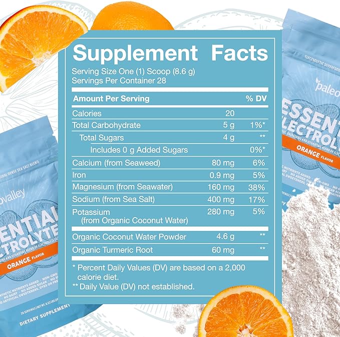 Paleovalley Essential Electrolytes Powder - Full Spectrum Orange Electrolyte Powder for Hydration, Energy and Muscle Recovery - No Sugar Added - 28 Servings-VivaGrace Women