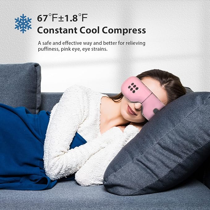 Eye Massager with Heat and Cooling for Migraines, Dry Eyes, Dark Circles, Rechargeable Heated Eye Mask Massager Improve Sleeping - Gifts for Women and Men (Pink)-VivaGrace Women