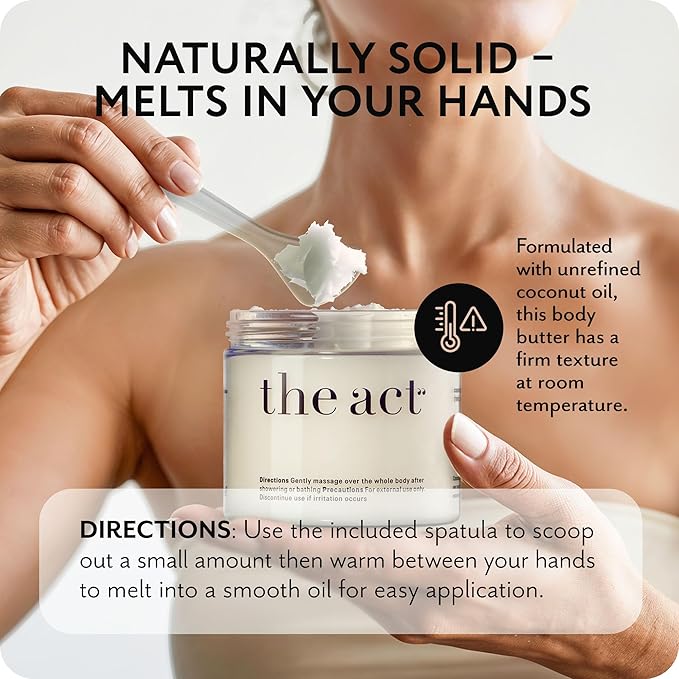 THE ACT Solid Coconut Body Butter – Organic Vegan Moisturizer with Shea & Almond Oils – Melts in Hands – Massage Balm for Dry Skin – Natural Skincare for Women & Men – 6 oz with Spatula-VivaGrace Women