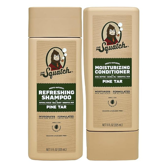 Dr. Squatch Natural Hair Bundle for Men - Healthy, Full Looking Hair - Pine Tar Shampoo (11 fl oz), Pine Tar Conditioner (11 fl oz)-VivaGrace Women