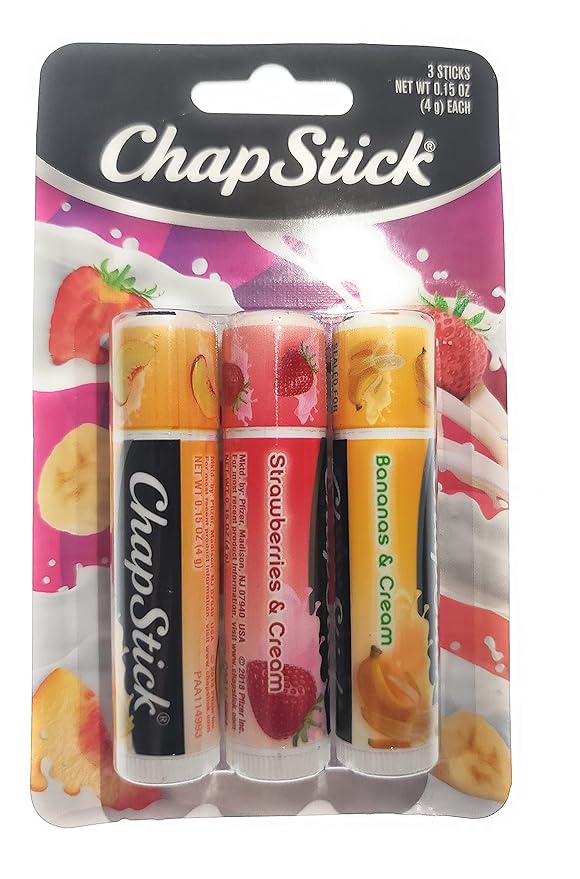 ChapStick (1) Pack Lip Balm Sticks - 3pc Set Includes: Peaches & Cream, Strawberries & Cream, Bananas & Cream - Paraben Free-VivaGrace Women