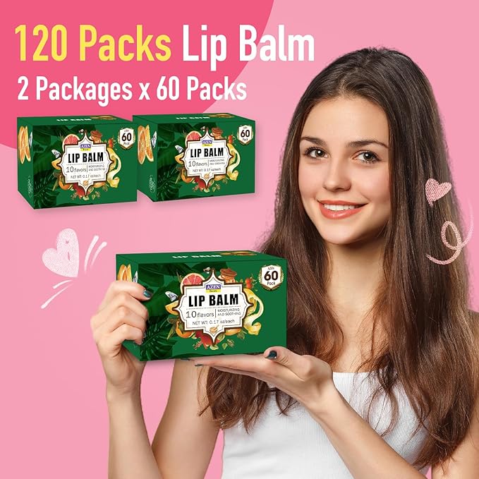 AZEN 120 Pack Lip Balm, Natural Lip Balm Bulk, Lip Care Product, Christmas Stocking Stuffers, Christmas Gifts for Women Girls - 10 Flavors-VivaGrace Women