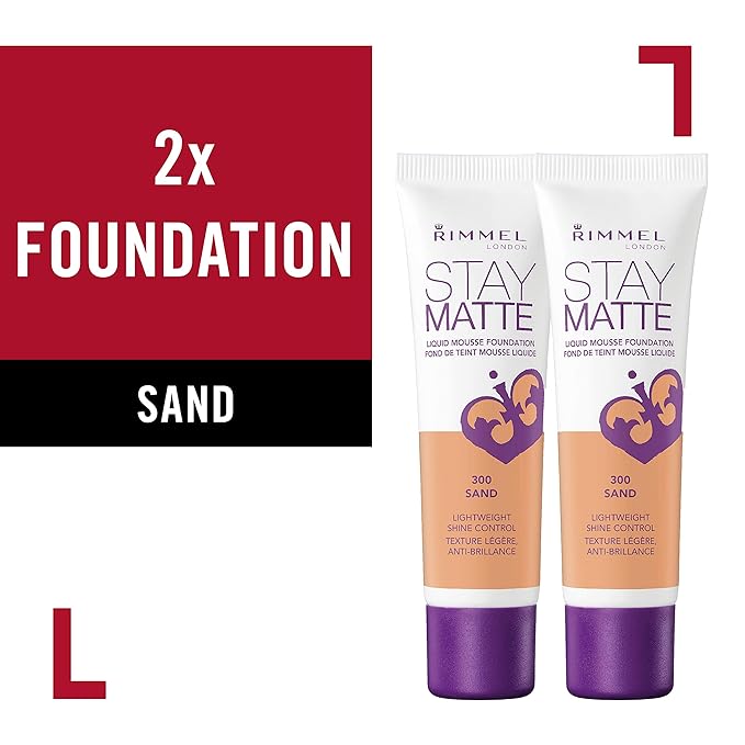 Rimmel Stay Matte Liquid Foundation, Sand, 1 Fl Oz, 2 Count (Pack of 1)-VivaGrace Women
