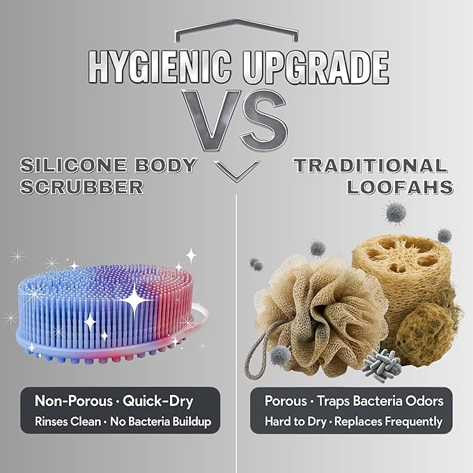 Avilana Silicone Body Scrubber – Gentle Shower Brush & Loofah Alternative- Food Grade & Lab Tested – Fast-Drying, Hygienic, BPA-Free Silicone Body Gentle Exfoliator (Marbled, Massage)-VivaGrace Women