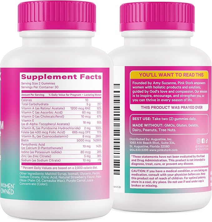 Pink Stork Postpartum Hair Loss Gummies - Biotin with Vitamin E, Pantothenic Acid, B6 & B12 for Beautiful & Strong Hair, Skin, and Nails - Postpartum Essentials for New Moms - 60 Gummy Vitamins-VivaGrace Women