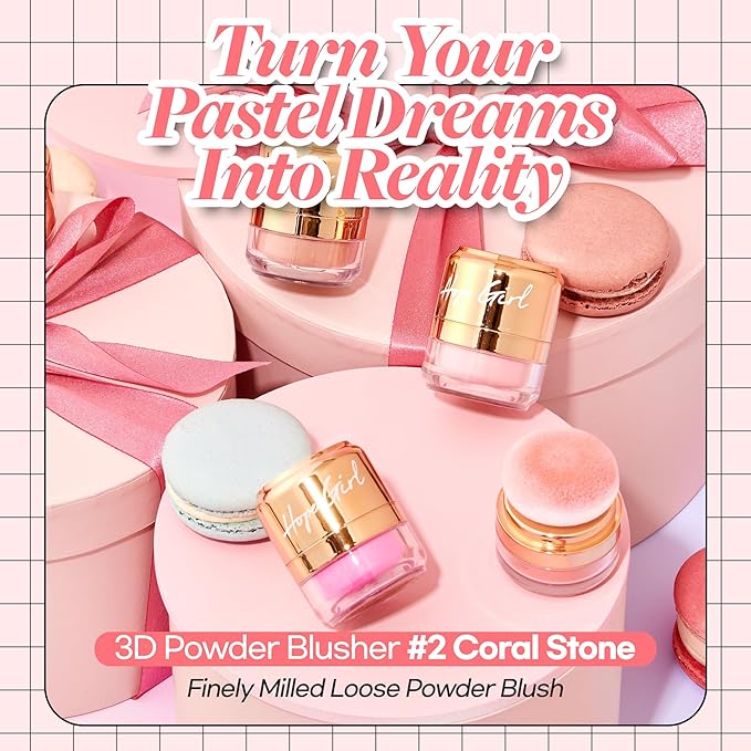 Hope Girl 3D Powder Blusher 0.17oz | Skin-Loving Korean Mini Blush for Cheeks and Eye Makeup w/Allantoin | K Beauty Cool Toned Vibrant Sunkissed Fine Powder Makeup Blush Cosmetics (#02 Coral Stone)-VivaGrace Women