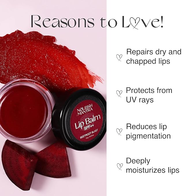 Nourish Mantra Beetroot Blast Lip Balm with SPF | Made with Olive oil, Shea Butter, Vitamin E and Avocado Oil | For Dry, Chapped & Dark Lips | Best for Both Women and Men | 12g (Pack of 3, Beetroot)-VivaGrace Women