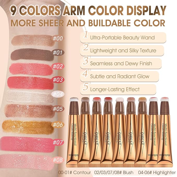 Liquid Highlighter Beauty Wand, Cream Liquid Highlighter Stick with Cushion Applicator, Lightweight Blendable, Long Lasting Silky Cream Highlighter Stick Contour Wand, Natural Face Shimmer Finish | 4# Highlight Pearl White-VivaGrace Women