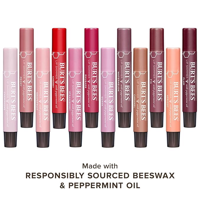 Burt's Bees Shimmer Lip Tint Set, Tinted Lip Balm Stick, Moisturizing for All Day Hydration with Natural Origin Glowy Pigmented Finish & Buildable Color, Peony (4-Pack)-VivaGrace Women